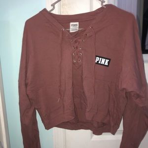 PINK dusty rose lace up cropped long sleeve